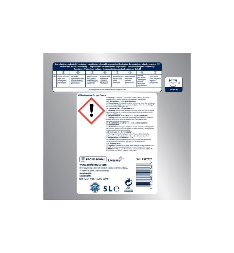 DIVERSEY PRO - Formula Nettoyant tout usage Cif Professional Oxy Gel Ocean 5 l