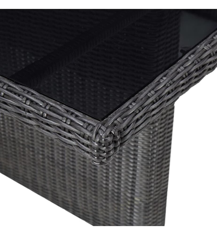 Garten-Esstisch Schwarz 200x100x74 cm Glas und Poly Rattan