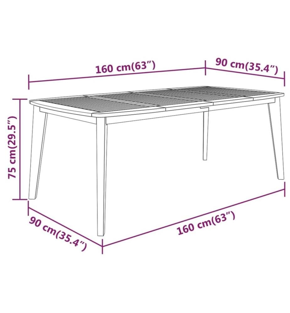 Table de jardin 160x90x75 cm Bois d'acacia solide