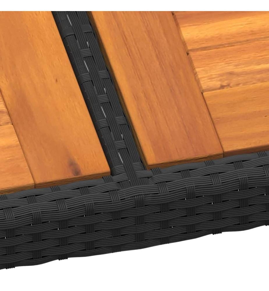 Garden table 200x150x75 cm Acacia and woven resin Black