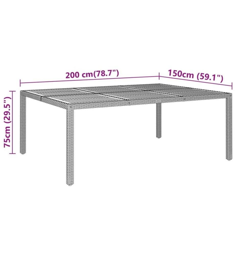 Garden table 200x150x75 cm Acacia and woven resin Black