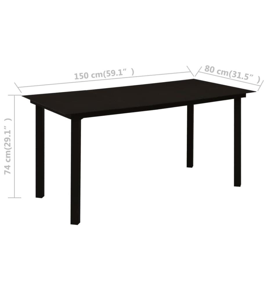 Garden dining table Black 150x80x74 cm Steel and glass