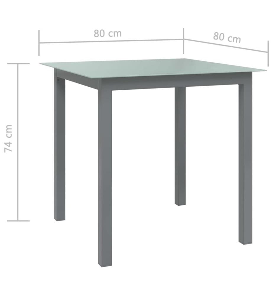 Garden Table Light Grey 80x80x74 cm Aluminium and Glass