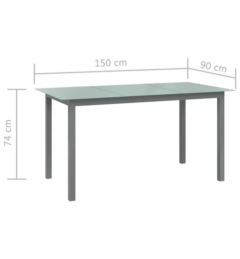 Garden Table Light Grey 150x90x74 cm Aluminium and Glass