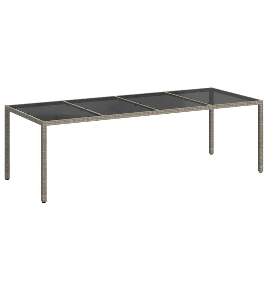 Garden Table Grey 250x100x75 cm Tempered Glass and Poly Rattan