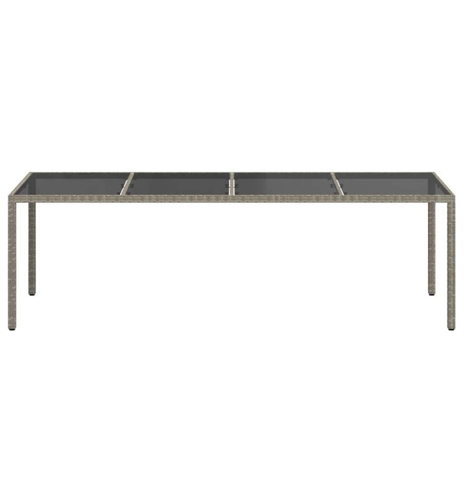 Garden Table Grey 250x100x75 cm Tempered Glass and Poly Rattan