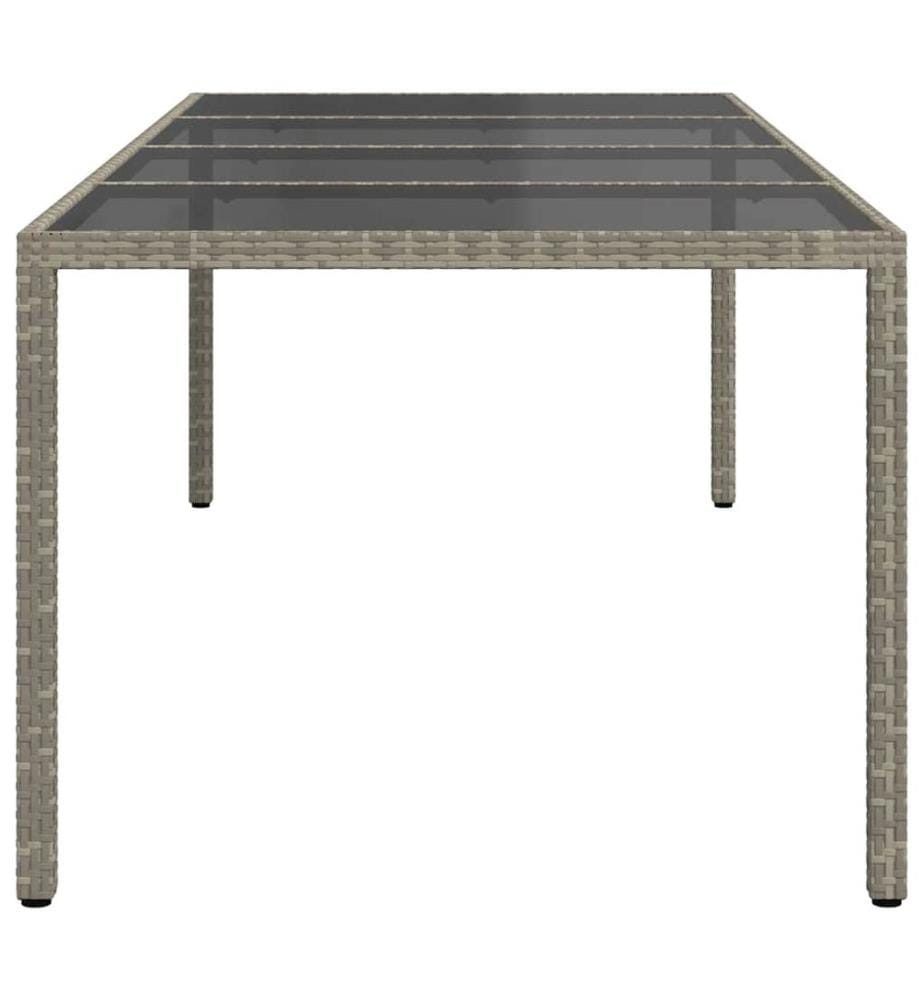 Garden Table Grey 250x100x75 cm Tempered Glass and Poly Rattan