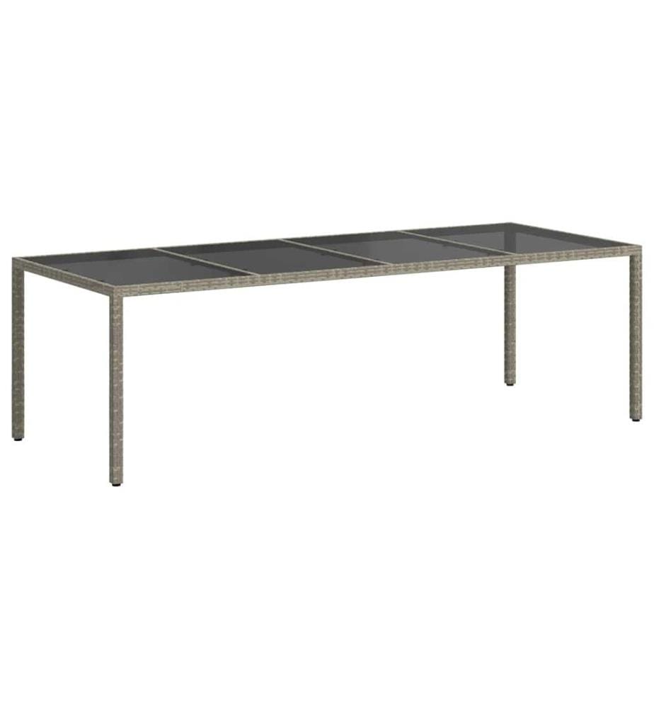 Garden Table Grey 250x100x75 cm Tempered Glass and Poly Rattan