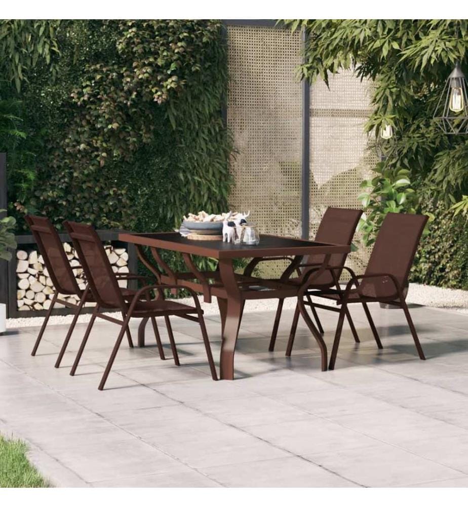 Table de jardin Marron et noir 140x70x70 cm Acier et verre