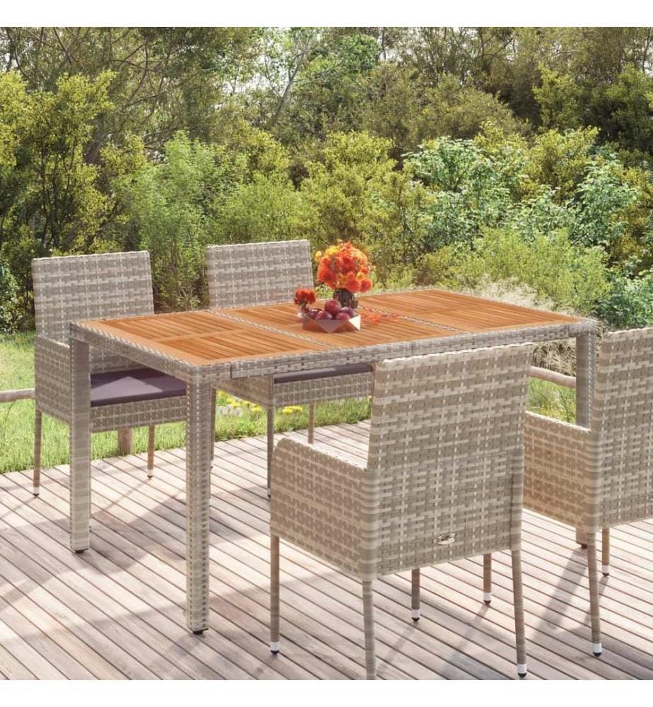 Garden table with wooden top Grey 150x90x75 cm Woven resin