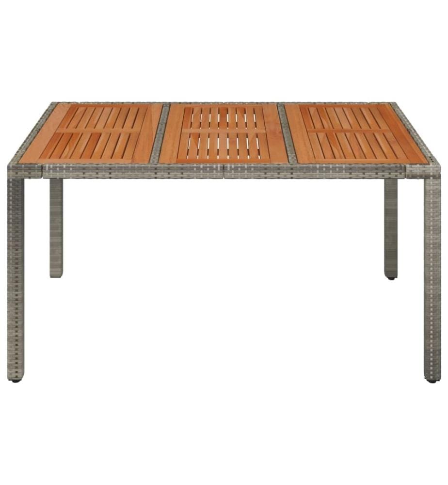 Garden table with wooden top Grey 150x90x75 cm Woven resin
