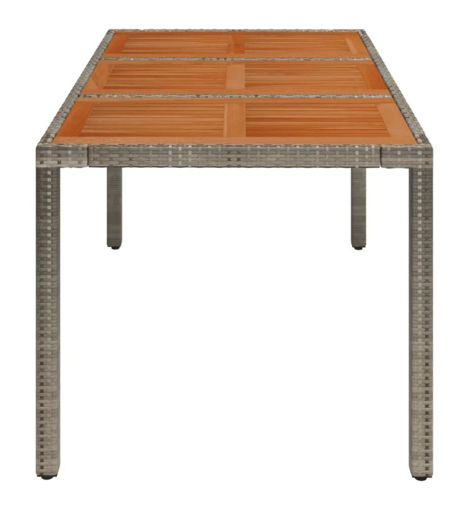 Garden table with wooden top Grey 150x90x75 cm Woven resin