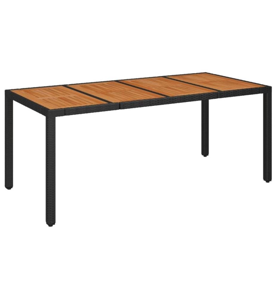 Garden table with wooden top Black 190x90x75 cm Woven resin