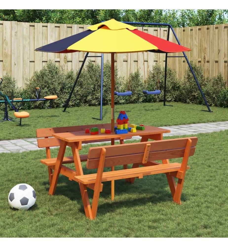 Picknicktisch für 4 Kinder mit Sonnenschirm Massivholz Tanne