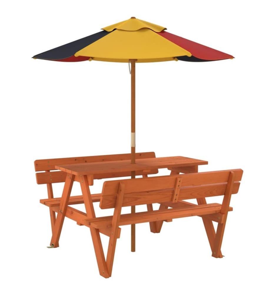 Picknicktisch für 4 Kinder mit Sonnenschirm Massivholz Tanne