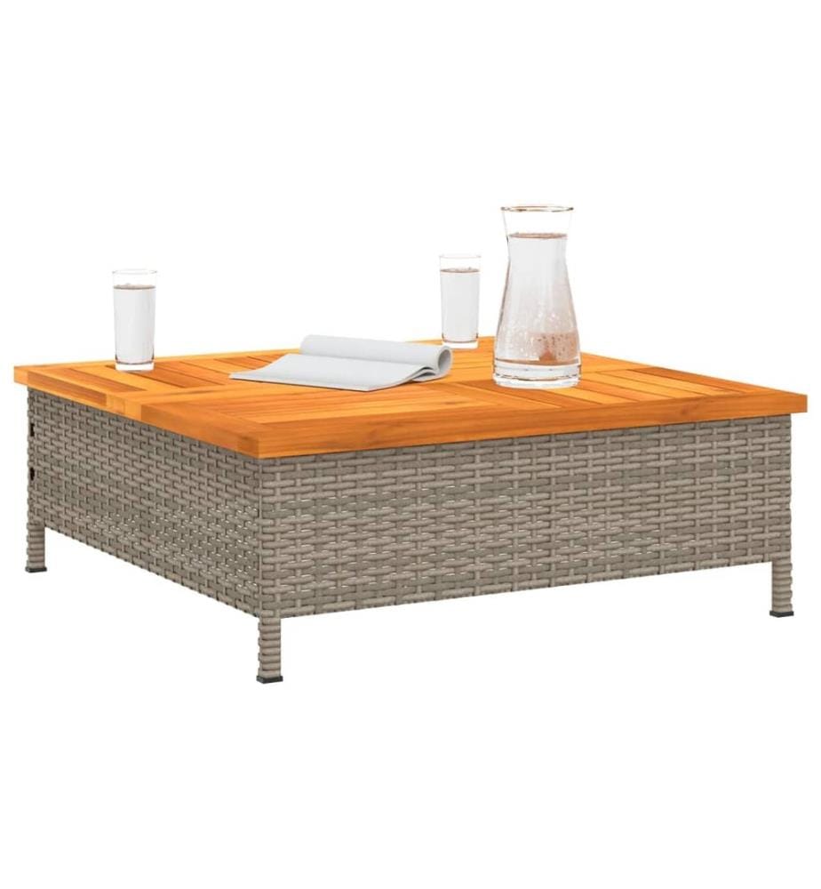 Garden table grey 70x70x25 cm woven resin and acacia wood