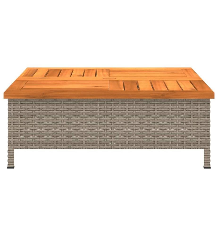 Garden table grey 70x70x25 cm woven resin and acacia wood