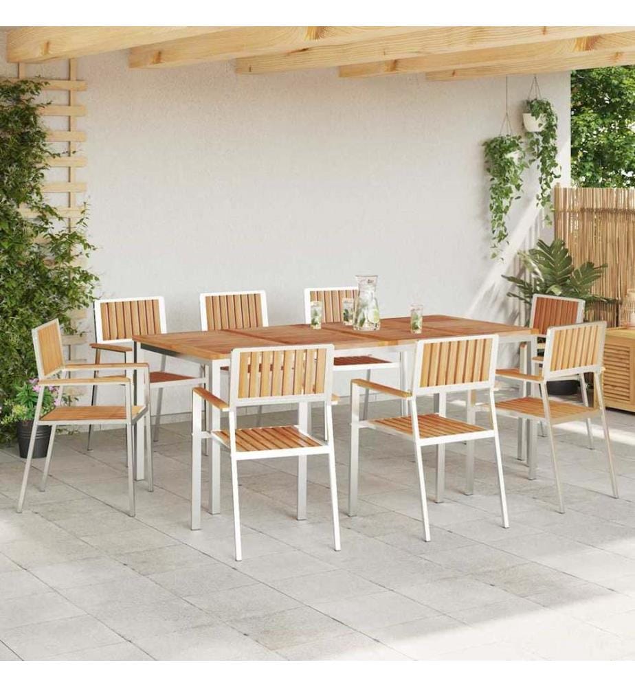 Outdoortisch-Set 9 pcs Braun Massivholz Teak