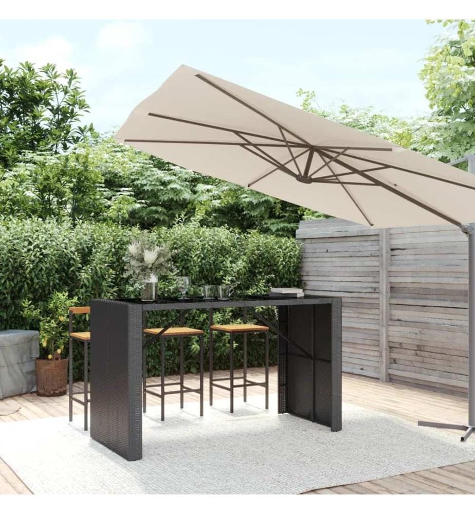 Bar table and glass top black 185x80x110 cm poly rattan