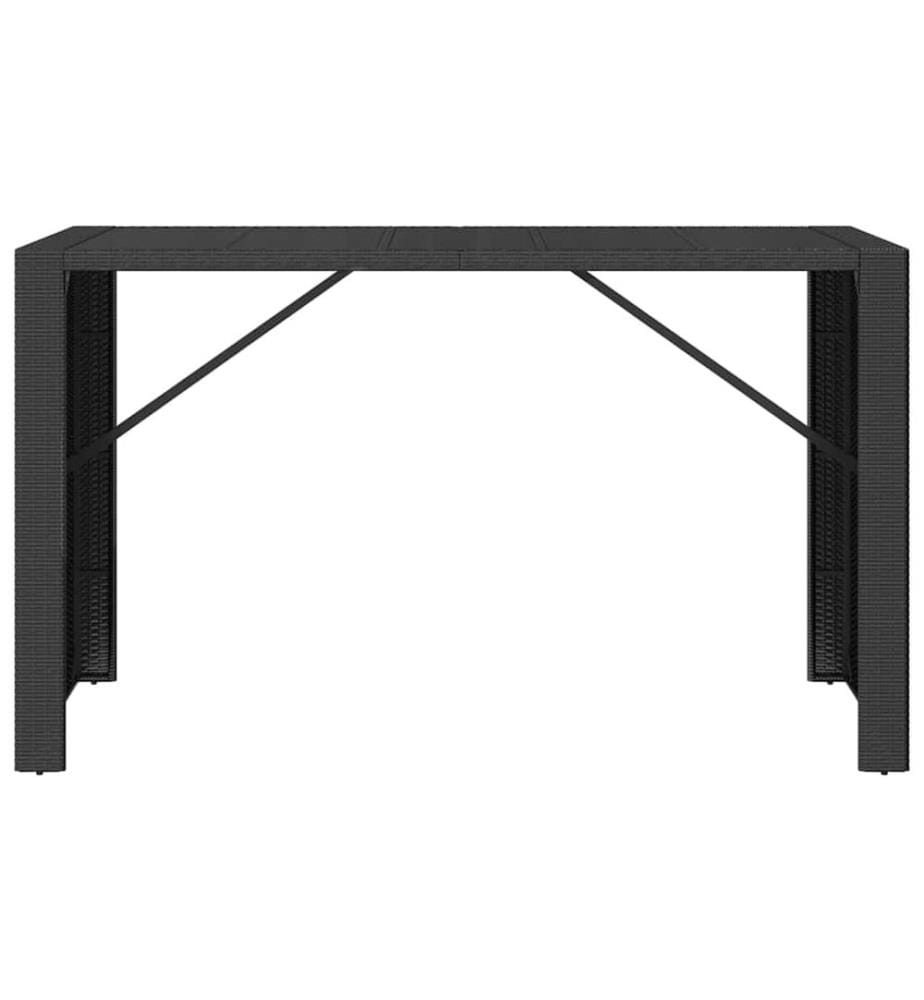 Bar table and glass top black 185x80x110 cm poly rattan