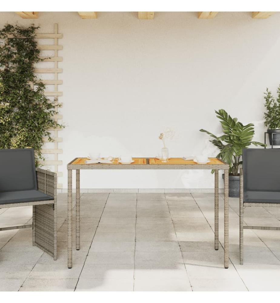 Gartentisch mit Akazienholz-Platte Grau 115x54x74cm Poly Rattan