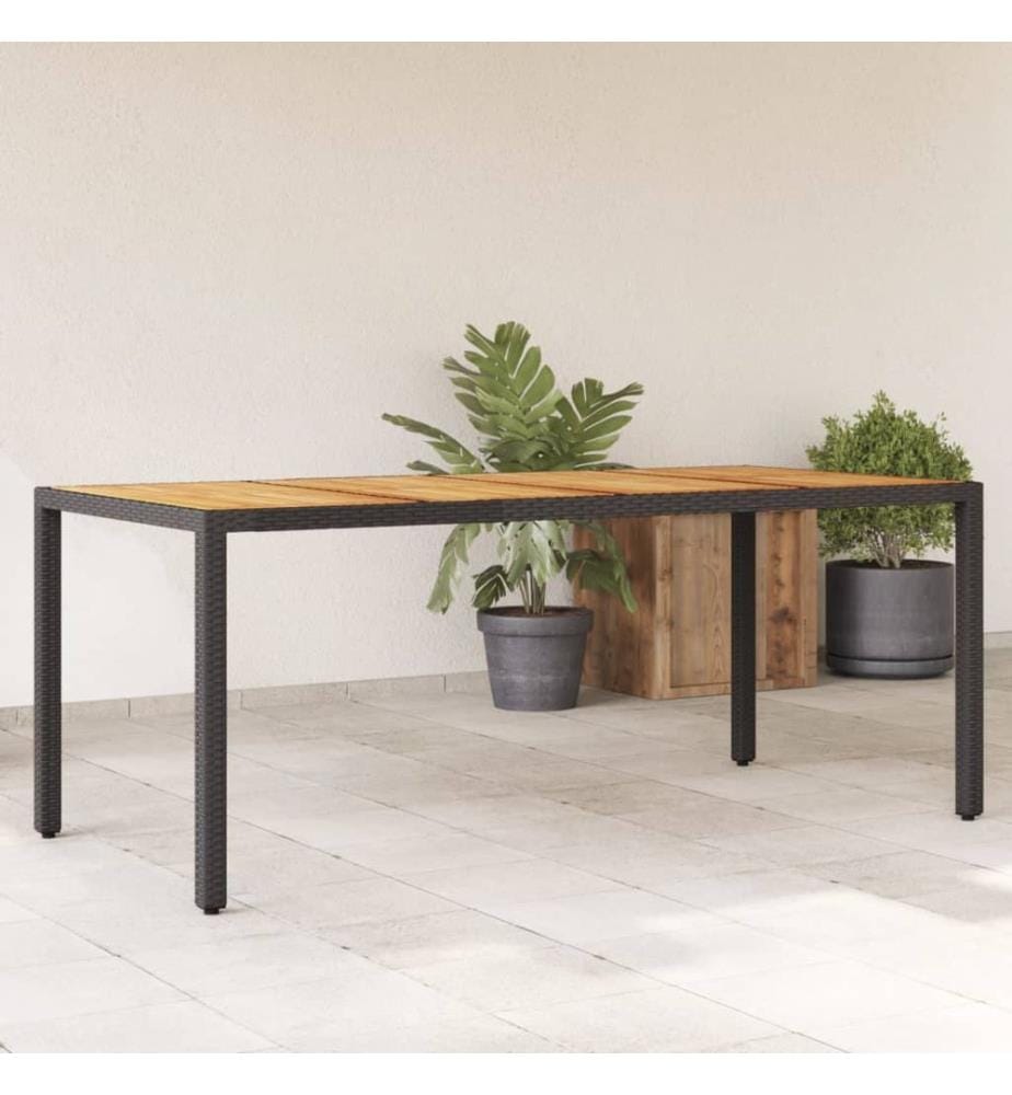 Garden Table and Top in Acacia Wood Black Woven Resin