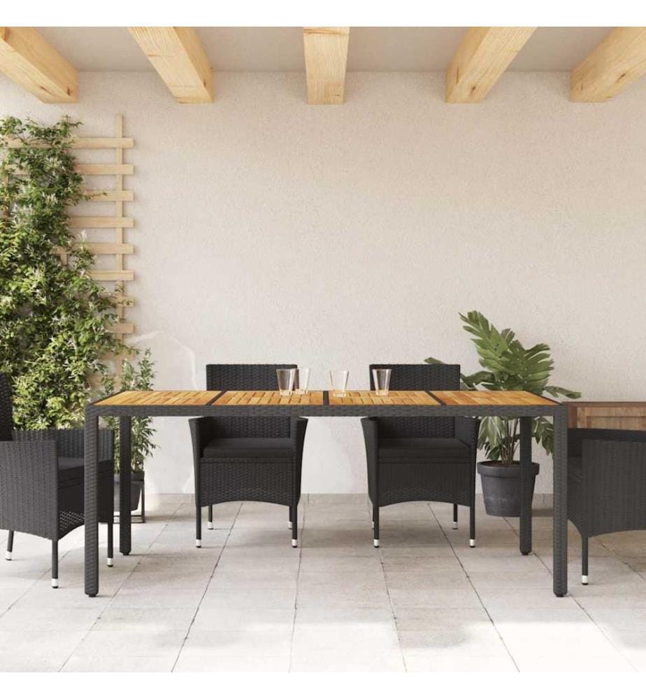 Garden Table and Top in Acacia Wood Black Woven Resin
