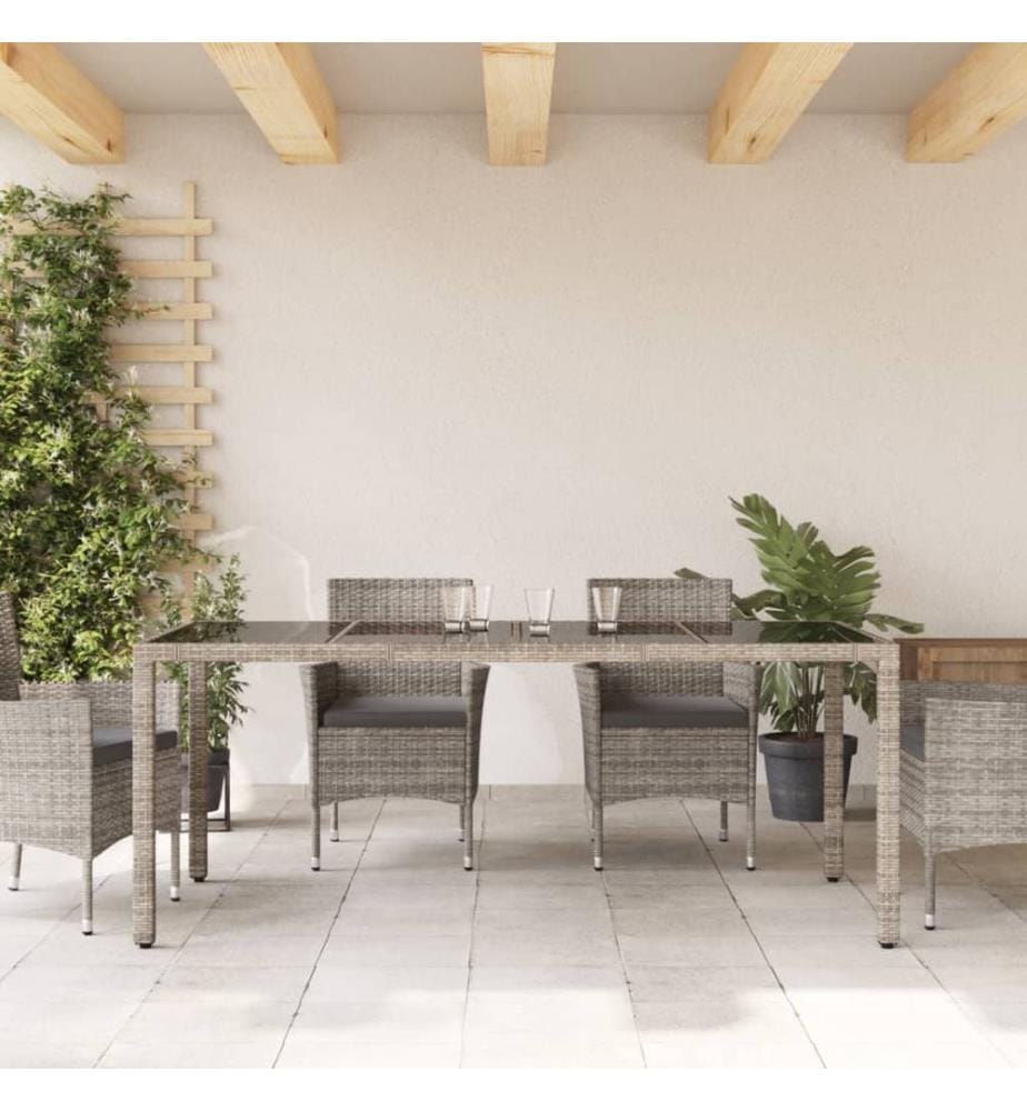 Garden table with glass top Grey 190x90x75cm Woven resin