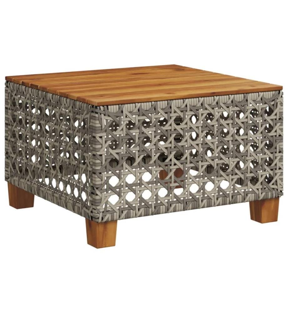 Garden table gray 55x55x36 cm woven resin and acacia wood