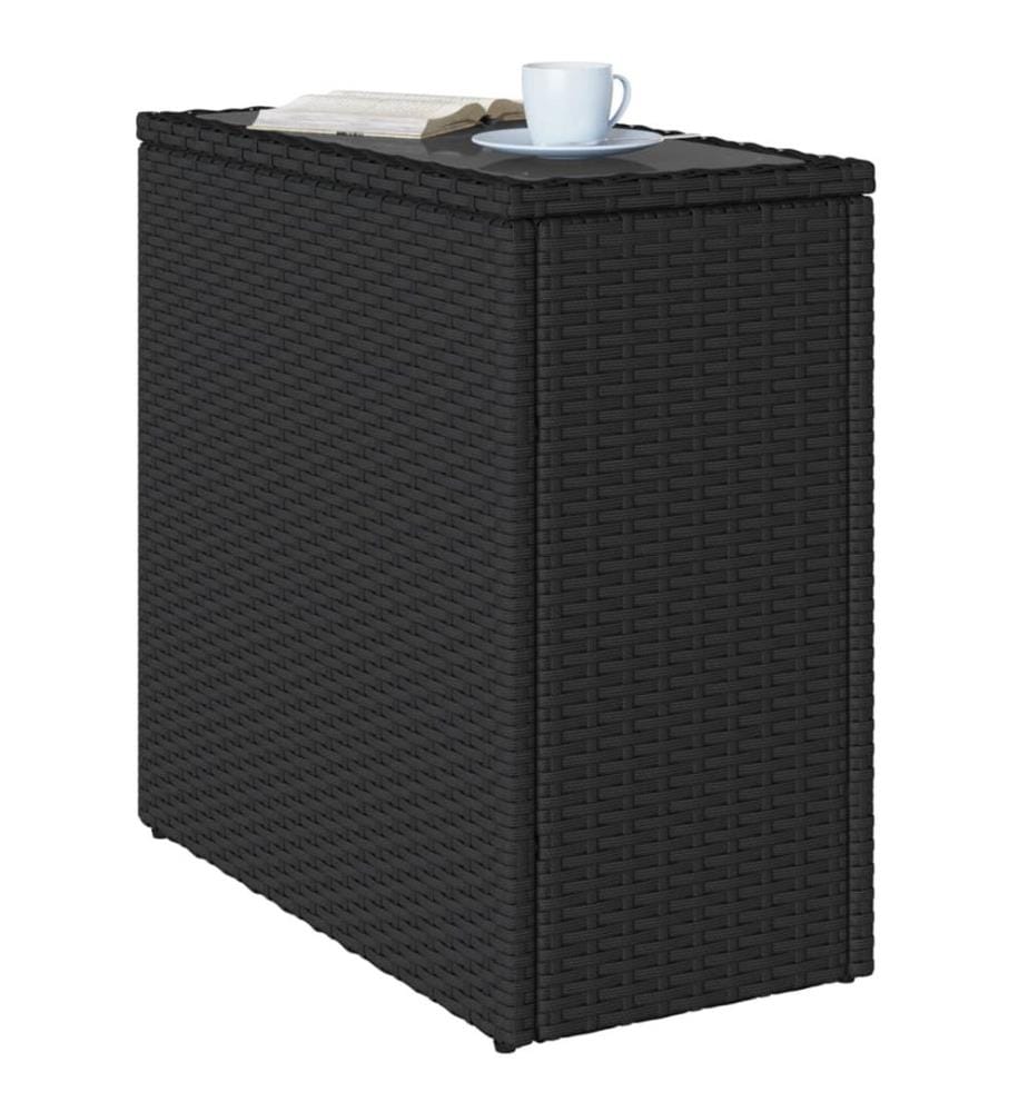 Garten-Beistelltisch mit Glasplatte Schwarz 58x27,5x55cm Rattan
