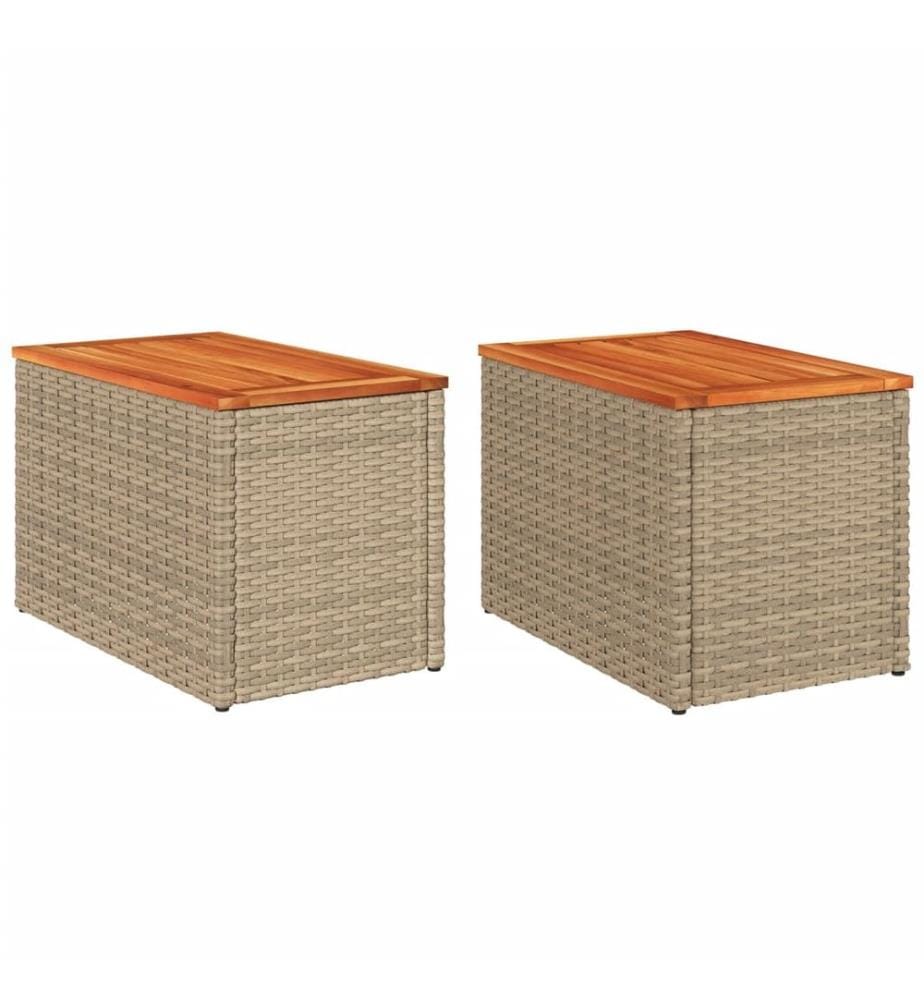 Tables d'appoint de jardin 2 pcs beige rotin bois massif