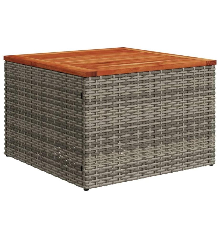 Garden table gray 55x55x37 cm woven resin and acacia wood
