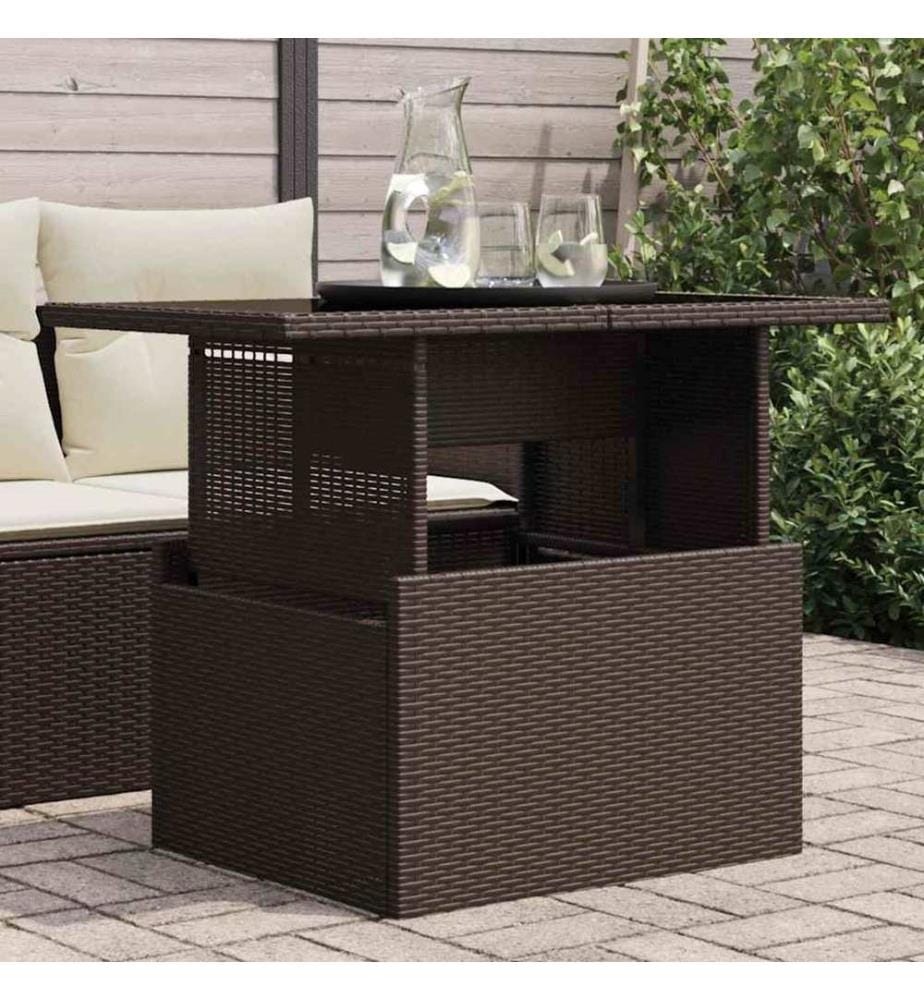 Garden table glass top brown 100x55x73 cm poly rattan