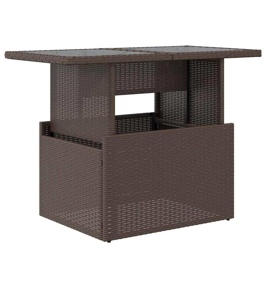Garden table glass top brown 100x55x73 cm poly rattan