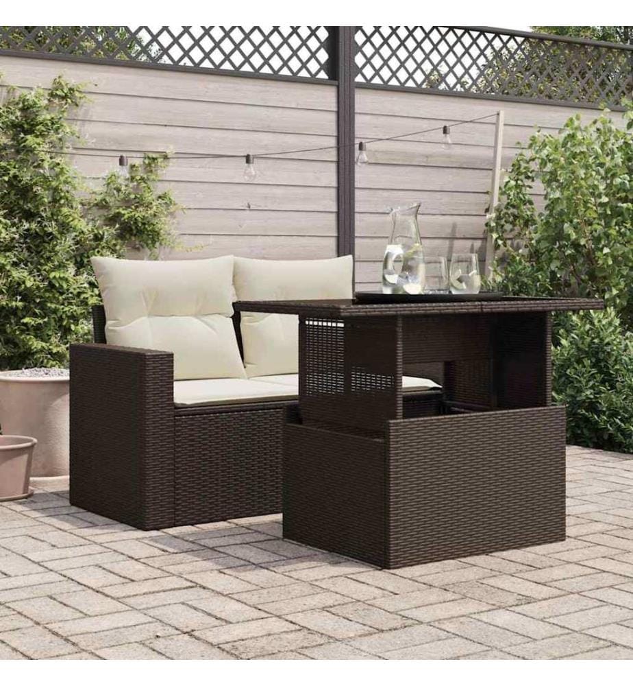 Garden table glass top brown 100x55x73 cm poly rattan