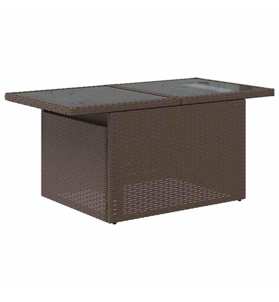 Garden table glass top brown 100x55x73 cm poly rattan