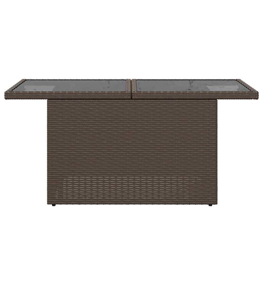 Garden table glass top brown 100x55x73 cm poly rattan