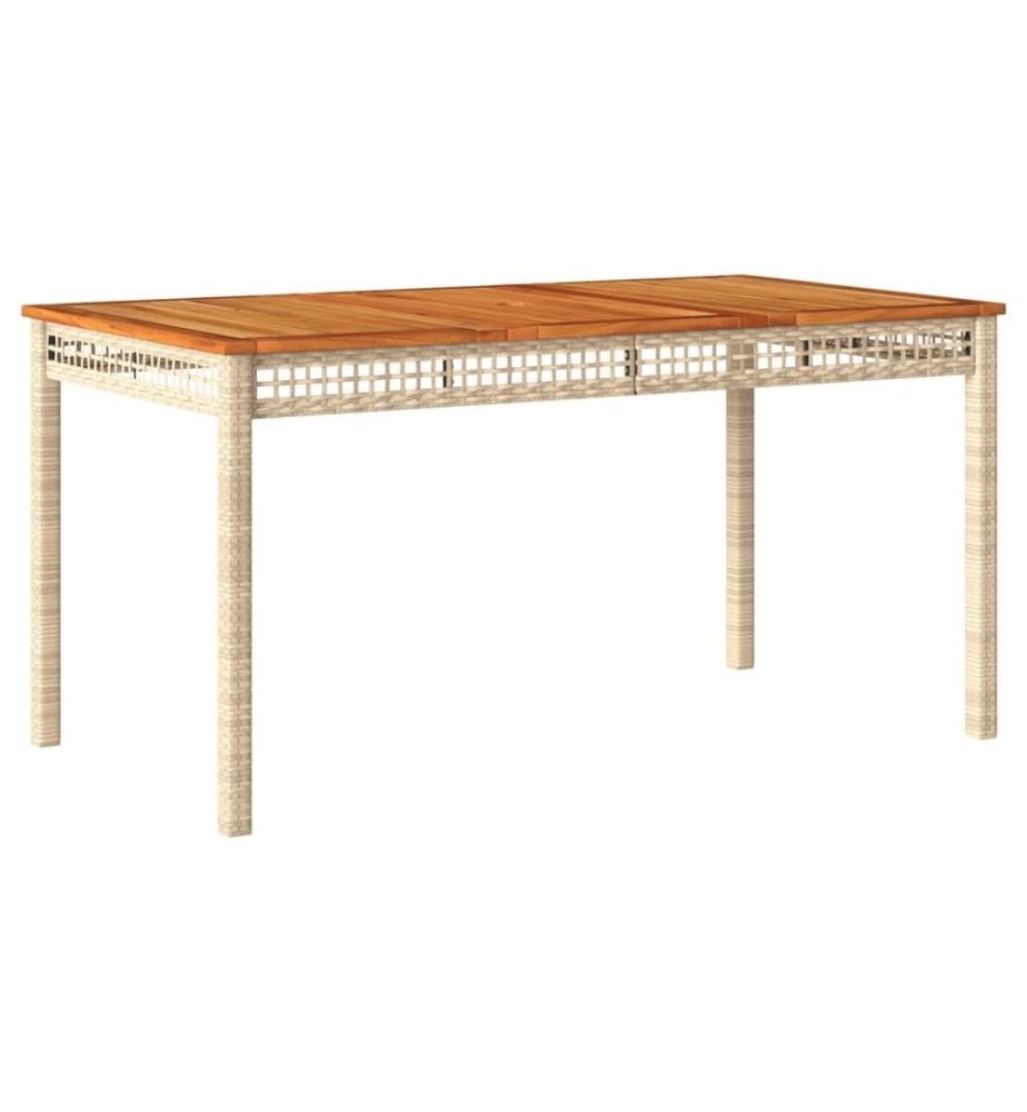 Garden table beige 140x80x75 cm woven resin and acacia