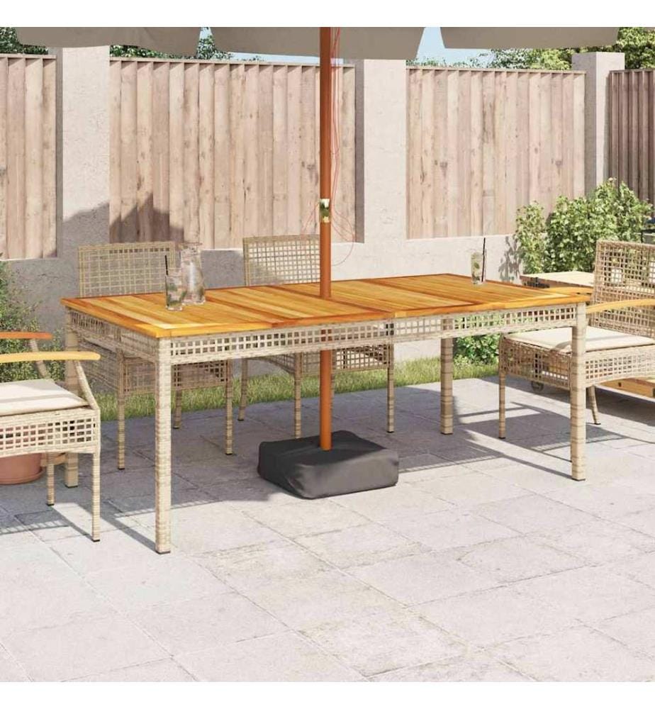 Garden table beige 180x90x75 cm woven resin and acacia