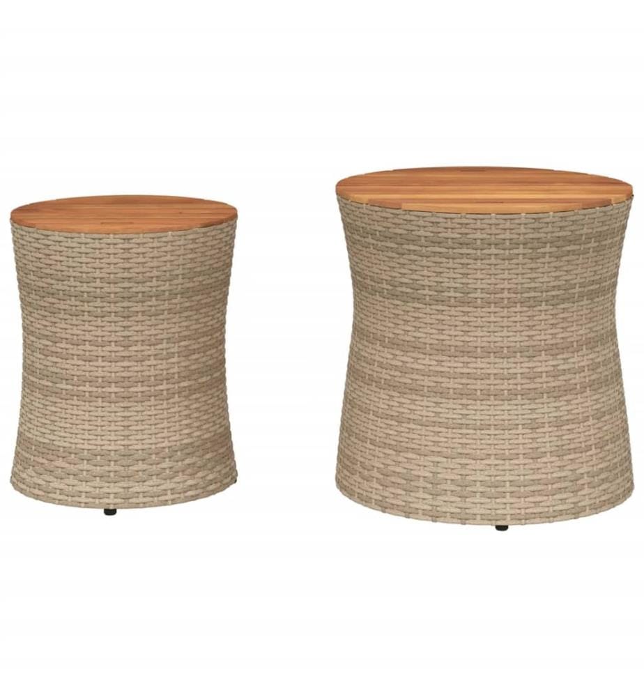 Garten-Beistelltische 2 Stk. mit Holzplatte Beige Poly Rattan