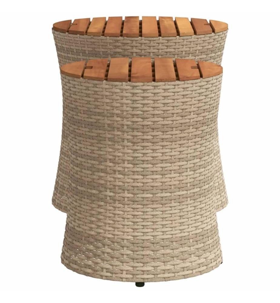 Garten-Beistelltische 2 Stk. mit Holzplatte Beige Poly Rattan