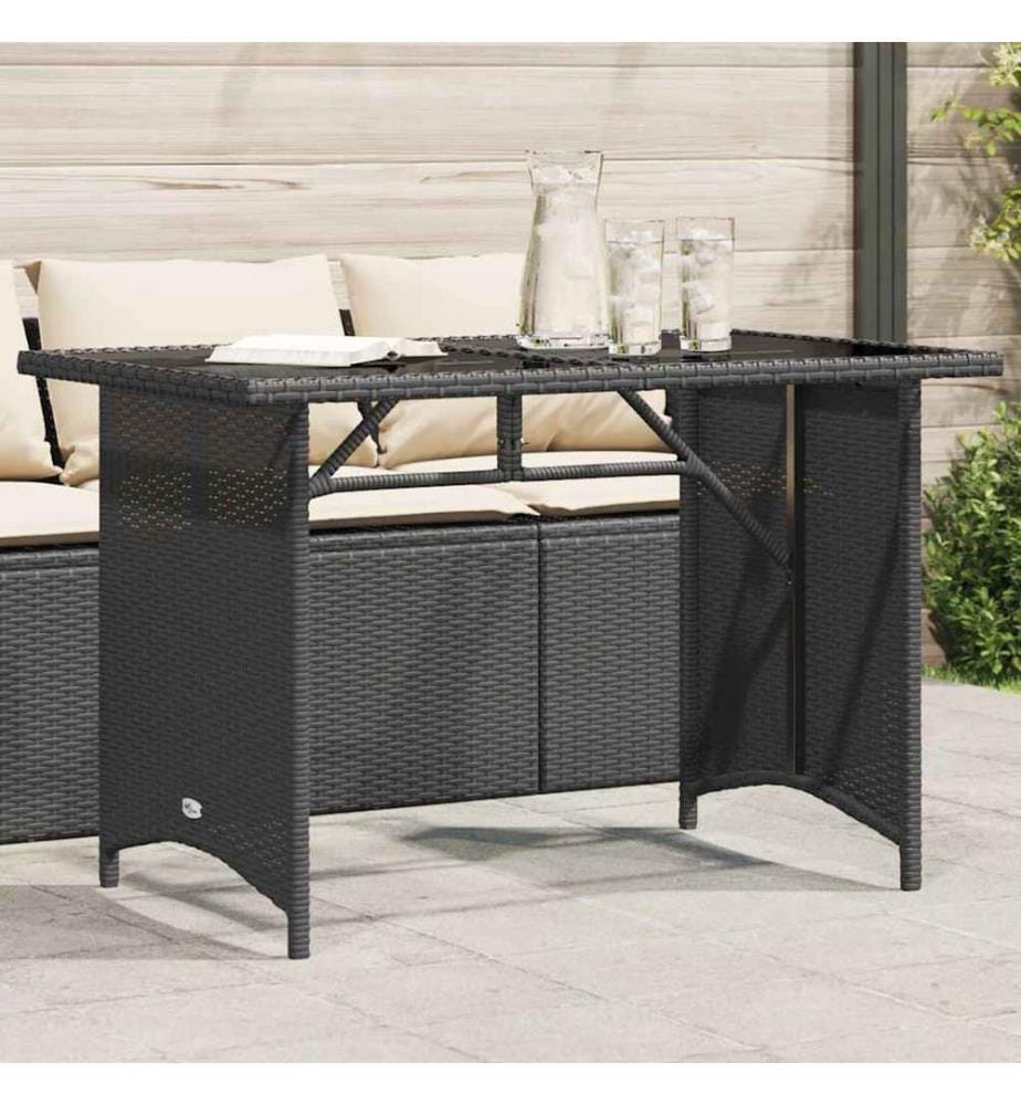 Garden table with glass top black 110x68x70 poly rattan
