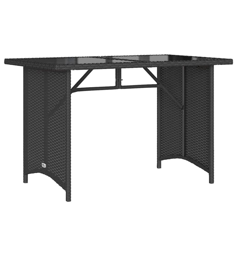 Garden table with glass top black 110x68x70 poly rattan