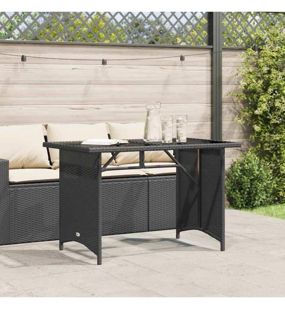Garden table with glass top black 110x68x70 poly rattan