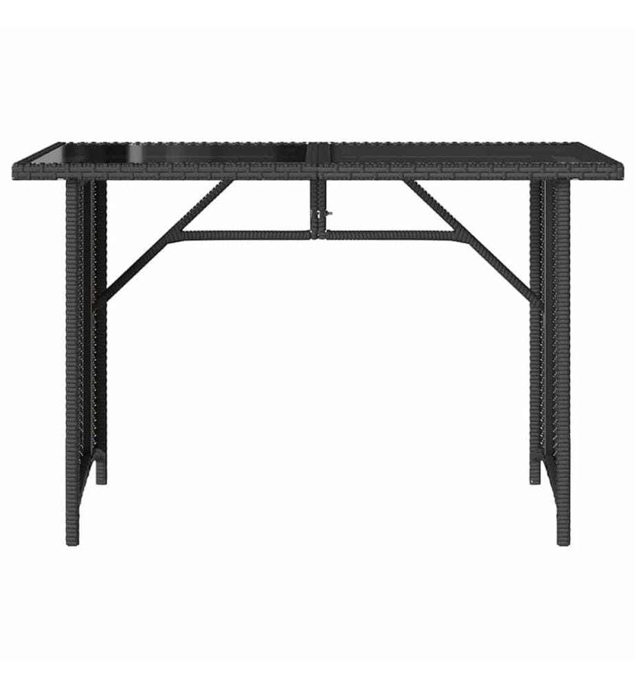 Garden table with glass top black 110x68x70 poly rattan
