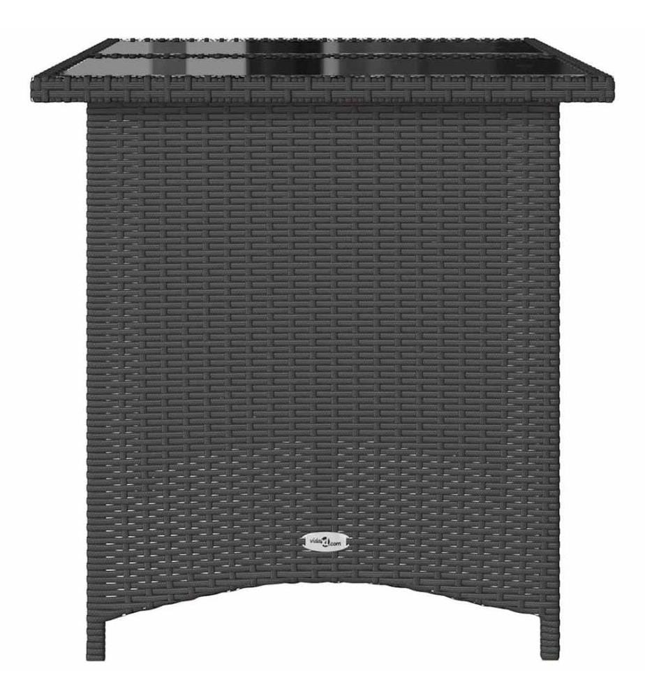 Garden table with glass top black 110x68x70 poly rattan