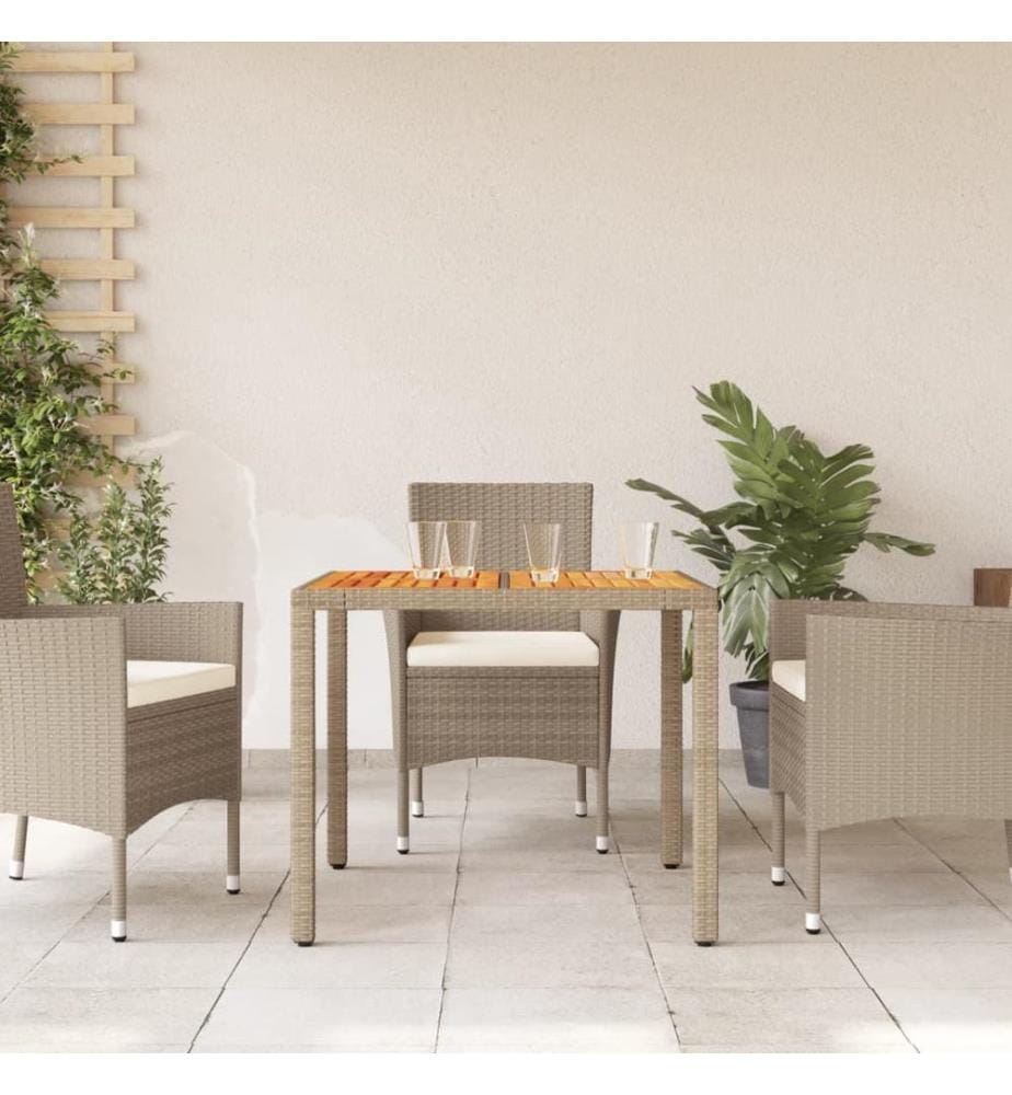 Garden Table Beige 90x90x75 cm Woven Resin and Acacia Wood