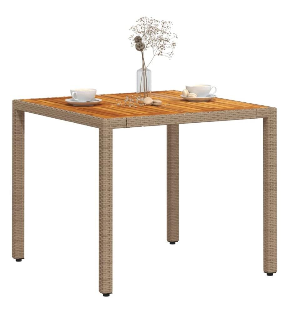 Garden Table Beige 90x90x75 cm Woven Resin and Acacia Wood