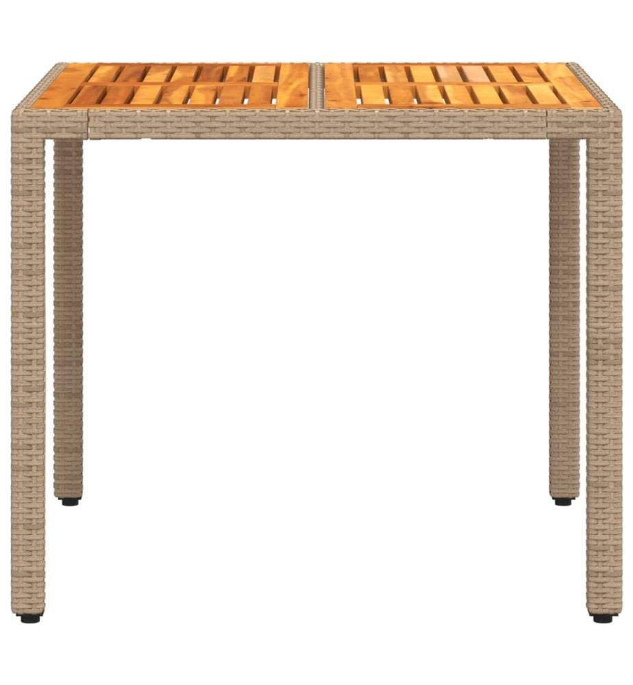 Garden Table Beige 90x90x75 cm Woven Resin and Acacia Wood