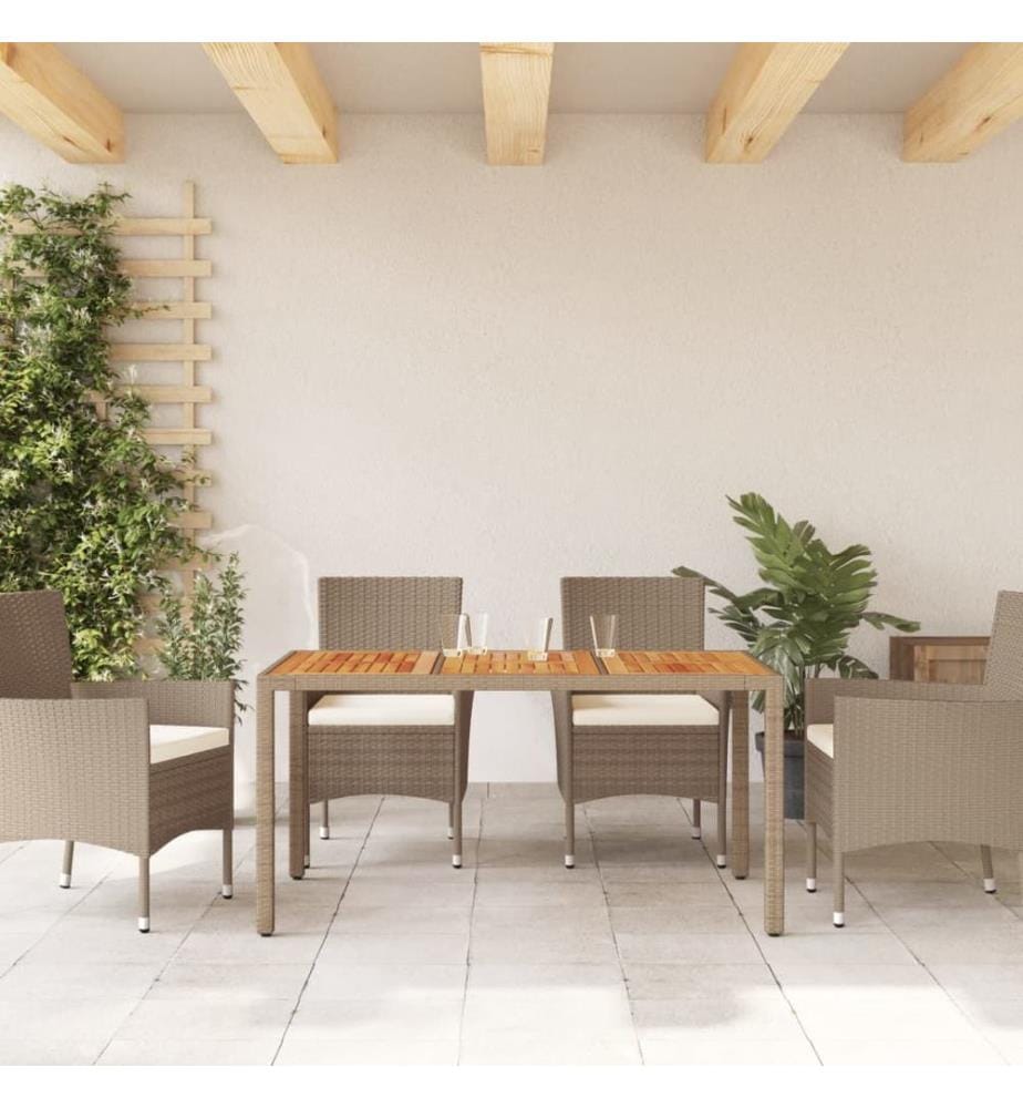 Garden Table Beige 150x90x75 cm Woven Resin Acacia Wood